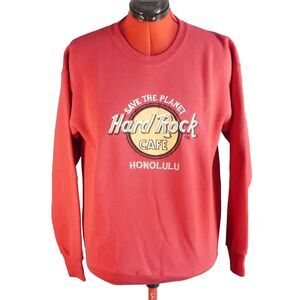 VINTAGE Hard Rock Cafe Sweater Adult L Red Embroidered Crewneck Sweatshirt USA